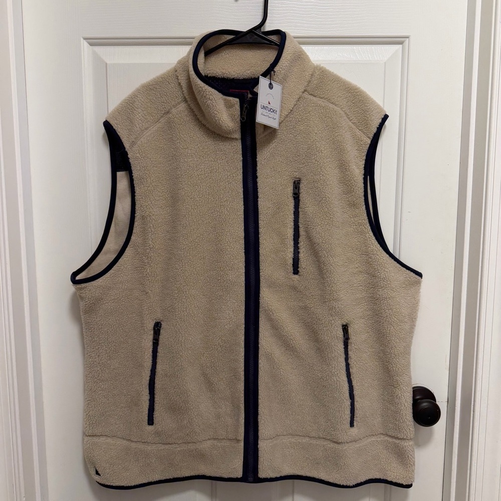 UNTUCKit Davis Sherpa Fleece Vest Men's XXXL Beige Full Zip Pockets